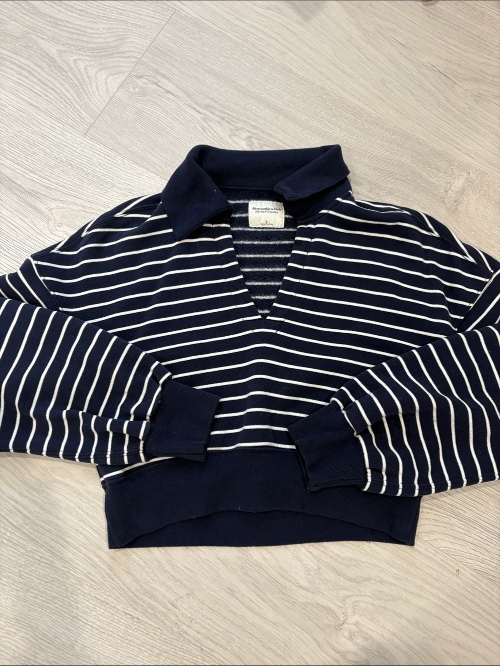 Abercrombie & Fitch Navy and White Striped Polo Sweatshirt